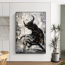 Load image into Gallery viewer, Black & Gold Abstract Bull Painting, Suited for Bold Home Office & Masculine Den LargeART1968