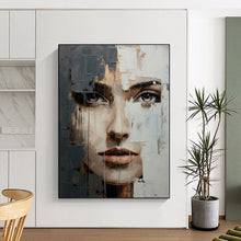 Load image into Gallery viewer, Textured Abstract Portrait, Layered Paint Fragmented Art for Avant - Garde Gallery & Thoughtful Library LargeART2190