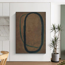 Load image into Gallery viewer, “Oval Line Overlap” - Brown, Green, Black Abstract Line Art on Canvas DKH1153
