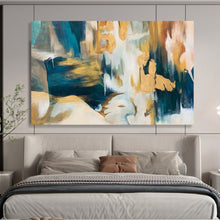 Load image into Gallery viewer, Hand - Painted Turquoise & Gold Abstract Acrylic Art for Sophisticated Dining Area LargeART1636