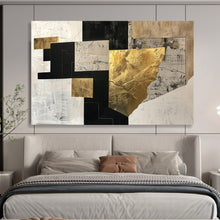 Load image into Gallery viewer, Hand - painted Black, White, and Gold Geometric Collage Acrylic Art for Sophisticated Study Spaces LargeART1709