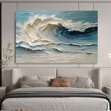 Load image into Gallery viewer, Textured Wave “Ocean Cascade” Painting on Canvas, Coastal Impasto Art DKH816