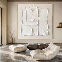 Load image into Gallery viewer, Oversized Hand - painted Textured White Plaster Acrylic Art for Minimalist Bedrooms LargeART0145