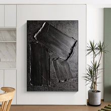 Load image into Gallery viewer, “Textured Black Rectangles Abstract” - Black Abstract Art on Canvas DKH1333