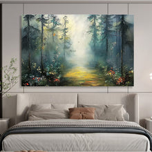 Load image into Gallery viewer, Forest Path “Misty Glow” Painting on Canvas, Ethereal Landscape Art DKH871