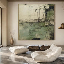 Load image into Gallery viewer, Large - Format Hand - painted Abstract Green & Gray Landscape Acrylic Art for Rustic - Chic Dining Rooms LargeART0166