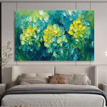 Load image into Gallery viewer, Green - Yellow “Lush Hydrangea Bloom” Painting on Canvas, Nature - Inspired Decor DKH799