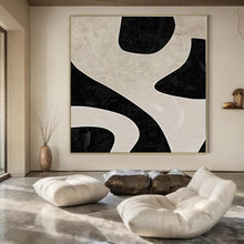 Load image into Gallery viewer, Black & Beige Organic Shapes Abstract Canvas Painting, Perfect for Industrial - Chic Loft & Minimalist Gallery LargeART1100