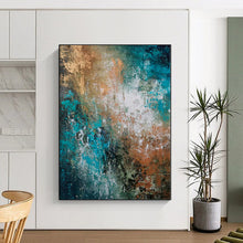 Load image into Gallery viewer, Hand - painted Large - sized Teal and Copper Abstract Blend Acrylic Art for Modern Lounges LargeART0019