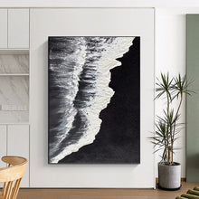 Load image into Gallery viewer, “Monochrome Shoreline” Abstract Coastal Painting on Canvas, Minimalist Decor DKH962