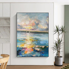 Load image into Gallery viewer, Colorful Sailboats on Horizon Abstract Painting, Ideal for Beachfront Home Office & Coastal Guest Room LargeART1896