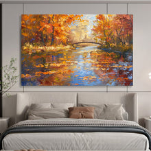 Load image into Gallery viewer, Autumn River Bridge Large - Scale Hand - painted Abstract Acrylic Art DLZ196