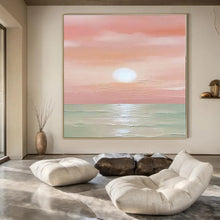 Load image into Gallery viewer, Large - Scale Hand - painted Pink Sunset Over Sea Acrylic Art for Coastal - Themed Bedrooms LargeART0184