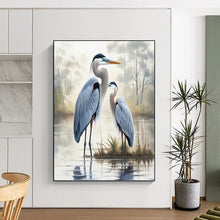 Load image into Gallery viewer, “Serene Heron Pair” - Blue and Green Wildlife Art on Canvas DKH1400