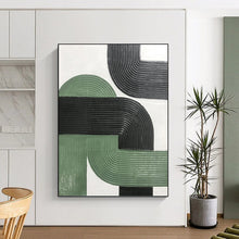 Load image into Gallery viewer, “Intertwined Green and Black Arches” - Green, Black Abstract Art on Canvas DKH1171