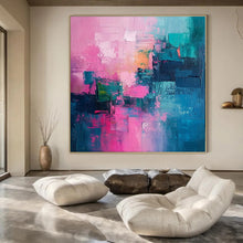 Load image into Gallery viewer, Pink & Teal Abstract Block Acrylic Art, Suited for Teen Room & Creative Lounge LargeART1012