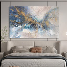 Load image into Gallery viewer, Blue - Gold Swirl “Luxury Abstract” Painting on Canvas, Opulent Modern Art DKH893
