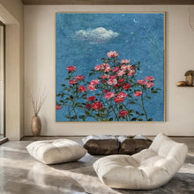 Load image into Gallery viewer, Blue Sky & Pink Roses Abstract Painting, Ideal for Romantic Bedroom & Cozy Garden Café LargeART1454