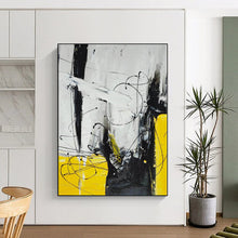 Load image into Gallery viewer, Large - Format Black, White, and Yellow Abstract Acrylic for Minimalist Bedroom & Contemporary Art Space LargeART0318