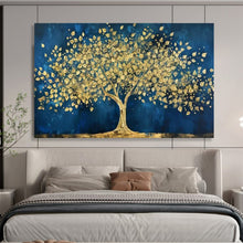 Load image into Gallery viewer, Blue & Gold Tree of Abundance Hand-Painted Abstract Acrylic Art for Dining Room Opulence LargeART1620