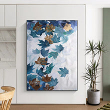 Load image into Gallery viewer, Blue & Gold Leaf Abstract Painting, Perfect for Elegant Dining Room & Nature - Inspired Living Room LargeART2078
