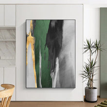 Load image into Gallery viewer, “Green, Grey, Gold & White Abstract” - Modern Abstract Art on Canvas DKH1522