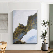 Load image into Gallery viewer, Enormous Blue and Gold Wavy Lines Acrylic for Art Deco Ballroom & High - End Boutique Hotel LargeART0357