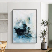 Load image into Gallery viewer, Ethereal Black & Blue Abstract Art, Great for Zen Meditation Space & Calm Bedroom LargeART2305