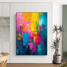 Load image into Gallery viewer, “Vivid Clash” – Pink, Yellow, Blue & Orange Abstract Acrylic with Bold Blocks DTP060