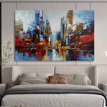 Load image into Gallery viewer, Hand - painted Colorful Cityscape Acrylic Art for Vibrant Urban Living Room Decor LargeART1673