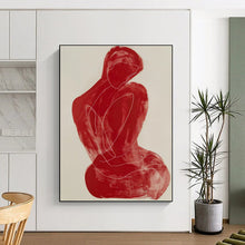 Load image into Gallery viewer, Line - Art Abstract Figure Art, Red - Toned Minimalist Painting for Contemporary Bedroom & Art Gallery LargeART2228