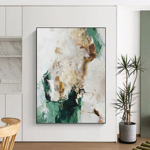 Load image into Gallery viewer, “Green - Gold Abstract Fusion” Abstract Painting on Canvas, Nature - Inspired Decor DKH1008