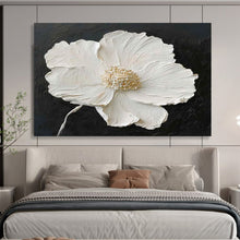 Load image into Gallery viewer, Textured White Flower on Black Abstract acrylic painting DLZ091
