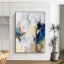 Load image into Gallery viewer, “Blue - Beige Abstract Harmony” Abstract Painting on Canvas, Coastal Home Decor DKH1018