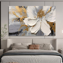 Load image into Gallery viewer, Hand - painted 3D White Flower with Gold Accents Acrylic Art for Glamorous Bedroom Headboards LargeART1703