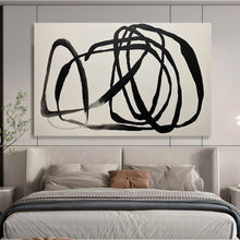 Load image into Gallery viewer, Hand - painted Black Abstract Line Acrylic Art for Minimalist Study Decor LargeART1650