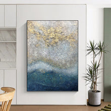 Load image into Gallery viewer, “Textured Gold & Gray” Abstract Mixed - Media Painting on Canvas, Luxe Wall Art DKH958