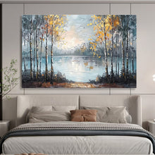 Load image into Gallery viewer, Autumn Forest “Misty Lake” Painting on Canvas, Evocative Landscape Art DKH904