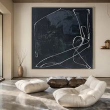 Load image into Gallery viewer, Grand Hand - painted White Lines on Black Textured Art for Modern Studios LargeART0161