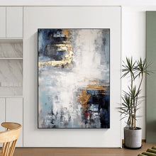 Load image into Gallery viewer, Blue - Gray with Gold Accents Abstract Art - Great for Sophisticated Home Office & Luxury Hotel Suite LargeART0696