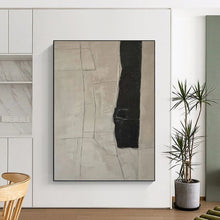 Load image into Gallery viewer, “Cracked Neutral Geometry” - Beige, Black Abstract Art on Canvas DKH1158