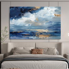 Load image into Gallery viewer, Blue and Gold Sky Abstract Painting on Canvas - “Heavenly Hues” DKH684