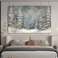 Load image into Gallery viewer, Snowy Forest “Starlight Pines” Painting on Canvas, Winter Wonderland Art DKH810