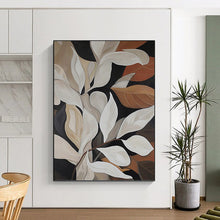 Load image into Gallery viewer, “Elegant Leaf Abstraction” - White, Brown, Green Abstract Botanical Art on Canvas DKH1125