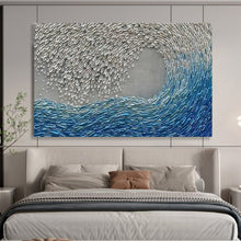 Load image into Gallery viewer, Hand - painted Wave - like Silver and Blue Acrylic Art for Coastal - Themed Hotel Lobby Decor LargeART1654
