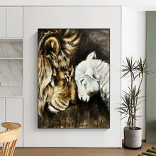Load image into Gallery viewer, “Lion & Lamb Harmony” - Symbolic Animal Art on Canvas DKH1452