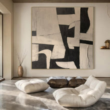 Load image into Gallery viewer, Black - White Bold Geometric Abstract Acrylic Art, For Dining Room & Gallery Walls LargeART0977