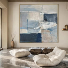 Load image into Gallery viewer, Cool Tones Geometric Abstract Canvas Painting, Ideal for Coastal Living Room & Modern Study LargeART1218