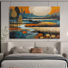 Load image into Gallery viewer, Stylized Landscape with Big Moon Abstract acrylic painting DLZ086