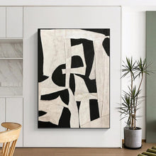 Load image into Gallery viewer, “Patchwork Monochrome Art” - Black, White Abstract Collage on Canvas DKH1137